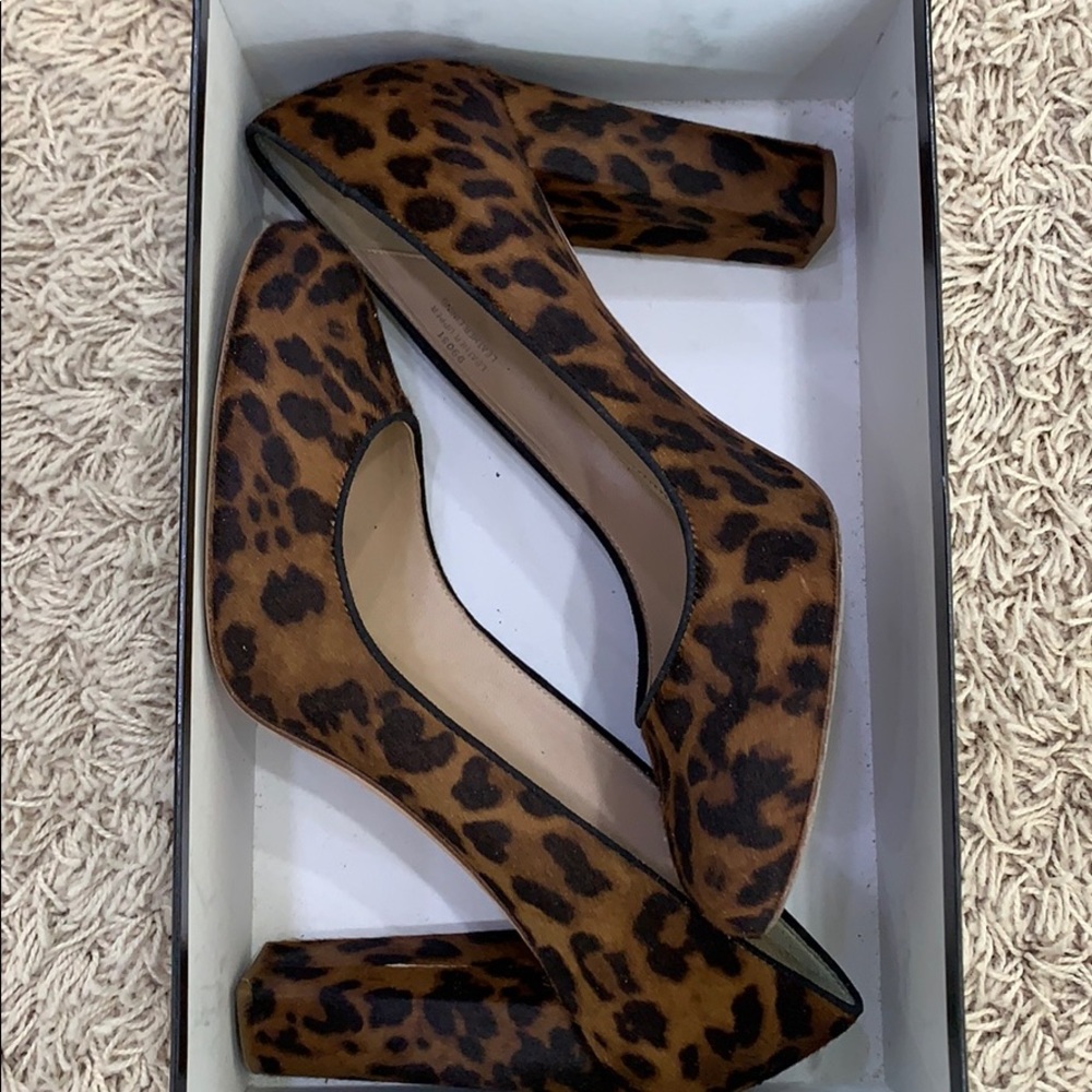J crew leopard Etta calf hair pumps
